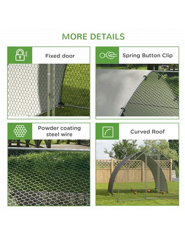 PawHut Galvanised Outdoor Chicken Coop, with Cover, for 8-12 Chickens, Hens, Ducks, Rabbits, 3 x 3.8 x 2.2m - Silver Tone