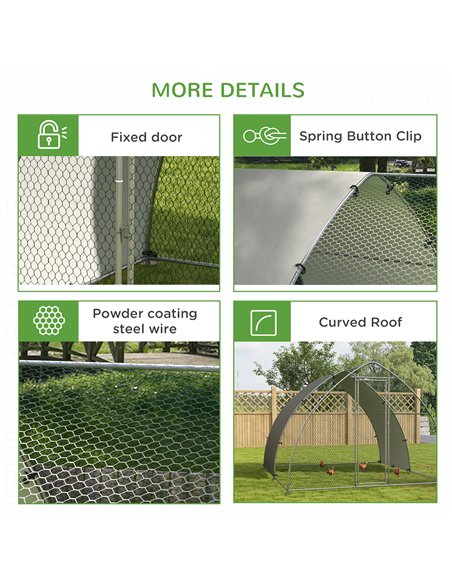 PawHut Galvanised Outdoor Chicken Coop, with Cover, for 8-12 Chickens, Hens, Ducks, Rabbits, 3 x 3.8 x 2.2m - Silver Tone - pic 157602 | FastDaddyshop