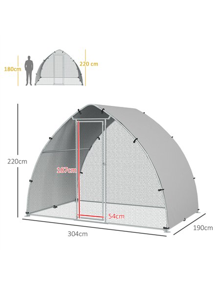 PawHut Galvanised Outdoor Chicken Coop with Cover, for 4-6 Chickens, Hens, Ducks, Rabbits, 3 x 1.9 x 2.2m - Silver Tone - pic 157607 | FastDaddyshop
