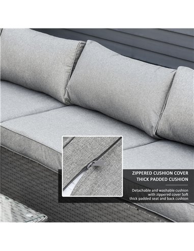 Outsunny 8-Seater PE Rattan Garden Corner Sofa Set Outdoor Wicker Conservatory Furniture Coffee Table Footstool, Grey