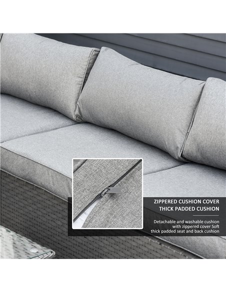 Outsunny 8-Seater PE Rattan Garden Corner Sofa Set Outdoor Wicker Conservatory Furniture Coffee Table Footstool, Grey - pic 15761 | FastDaddyshop