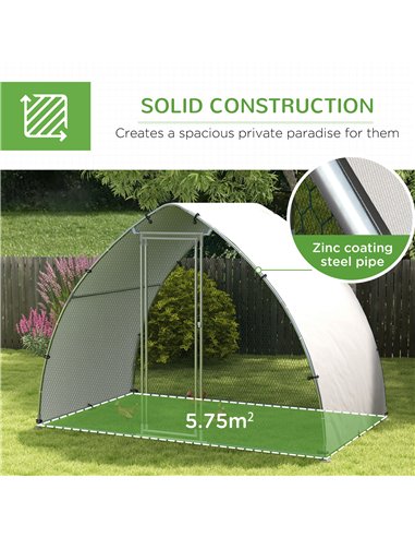 PawHut Galvanised Outdoor Chicken Coop with Cover, for 4-6 Chickens, Hens, Ducks, Rabbits, 3 x 1.9 x 2.2m - Silver Tone