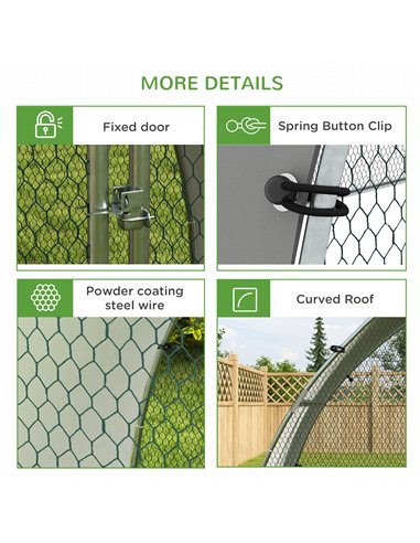 PawHut Galvanised Outdoor Chicken Coop with Cover, for 4-6 Chickens, Hens, Ducks, Rabbits, 3 x 1.9 x 2.2m - Silver Tone