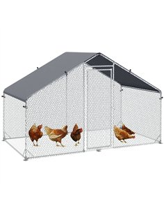 PawHut Galvanised Walk In Chicken Coop Hen House w/ Water-Resist Cover, 3 x 1.7 x 1.9m