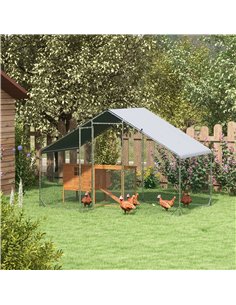PawHut Galvanised Walk In Chicken Coop Hen House w/ Water-Resist Cover, 3 x 1.7 x 1.9m 2