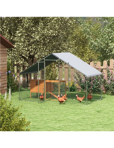 PawHut Galvanised Walk In Chicken Coop Hen House w/ Water-Resist Cover, 3 x 1.7 x 1.9m - pic 157615 | FastDaddyshop