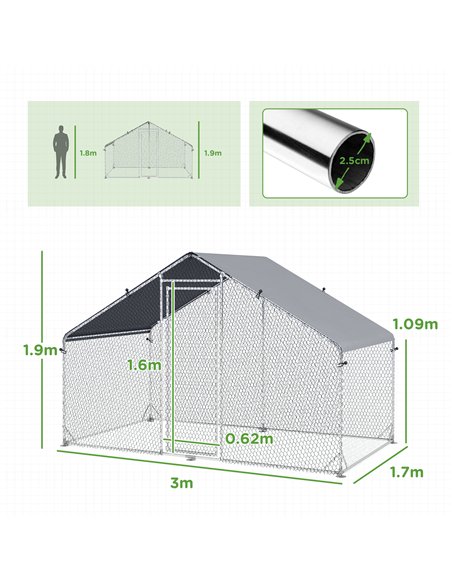 PawHut Galvanised Walk In Chicken Coop Hen House w/ Water-Resist Cover, 3 x 1.7 x 1.9m - pic 157616 | FastDaddyshop