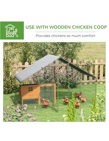 PawHut Galvanised Walk In Chicken Coop Hen House w/ Water-Resist Cover, 3 x 1.7 x 1.9m
