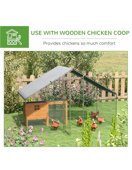 PawHut Galvanised Walk In Chicken Coop Hen House w/ Water-Resist Cover, 3 x 1.7 x 1.9m - pic 157618 | FastDaddyshop