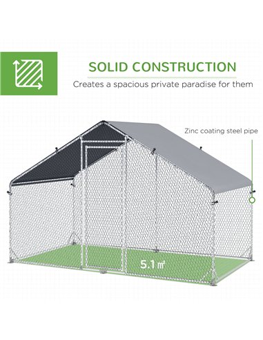 PawHut Galvanised Walk In Chicken Coop Hen House w/ Water-Resist Cover, 3 x 1.7 x 1.9m