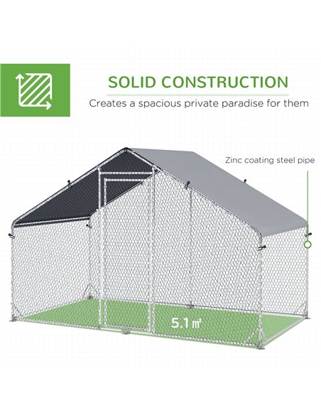 PawHut Galvanised Walk In Chicken Coop Hen House w/ Water-Resist Cover, 3 x 1.7 x 1.9m - pic 157619 | FastDaddyshop