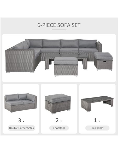 Outsunny 8-Seater PE Rattan Garden Corner Sofa Set Outdoor Wicker Conservatory Furniture Coffee Table Footstool, Grey - pic 15762 | FastDaddyshop