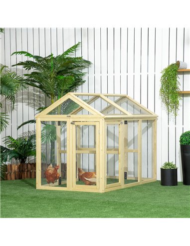 PawHut Large Chicken Run, Wooden Chicken coop, with Combinable Design - Natural Wood Finish