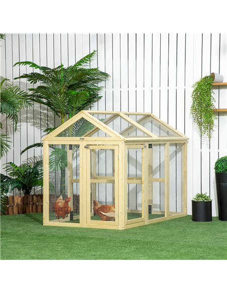 PawHut Large Chicken Run, Wooden Chicken coop, with Combinable Design - Natural Wood Finish - pic 157633 | FastDaddyshop