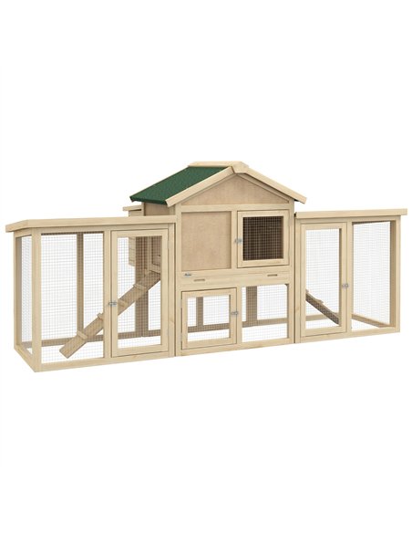 PawHut Large Chicken Coop, Wooden Garden Hen House, Poultry Coops Cages with Run, Nesting Box, Natural Wood Finish - pic 157641 | FastDaddyshop