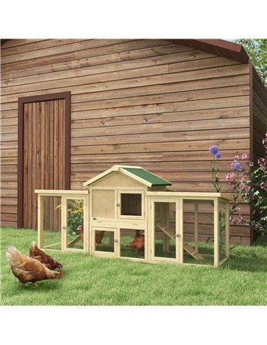 PawHut Large Chicken Coop, Wooden Garden Hen House, Poultry Coops Cages with Run, Nesting Box, Natural Wood Finish