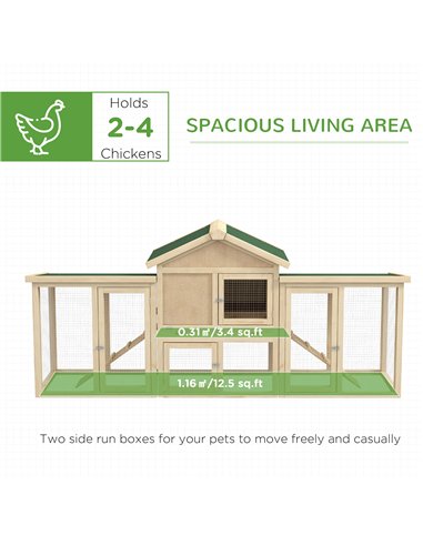 PawHut Large Chicken Coop, Wooden Garden Hen House, Poultry Coops Cages with Run, Nesting Box, Natural Wood Finish