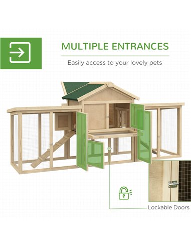 PawHut Large Chicken Coop, Wooden Garden Hen House, Poultry Coops Cages with Run, Nesting Box, Natural Wood Finish