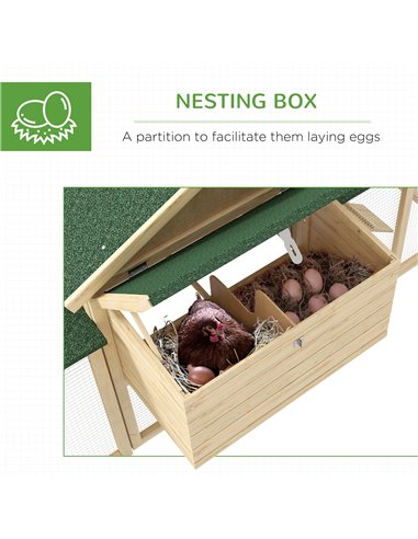 PawHut Large Chicken Coop, Wooden Garden Hen House, Poultry Coops Cages with Run, Nesting Box, Natural Wood Finish