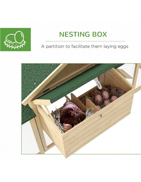 PawHut Large Chicken Coop, Wooden Garden Hen House, Poultry Coops Cages with Run, Nesting Box, Natural Wood Finish - pic 157646 | FastDaddyshop