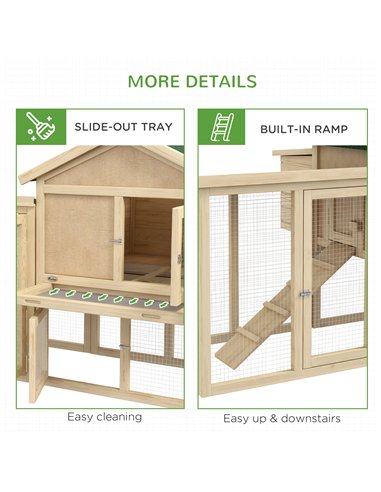PawHut Large Chicken Coop, Wooden Garden Hen House, Poultry Coops Cages with Run, Nesting Box, Natural Wood Finish
