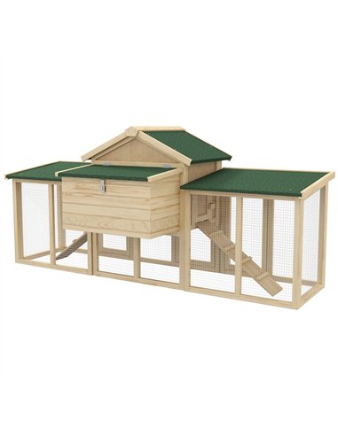 PawHut Large Chicken Coop, Wooden Garden Hen House, Poultry Coops Cages with Run, Nesting Box, Natural Wood Finish