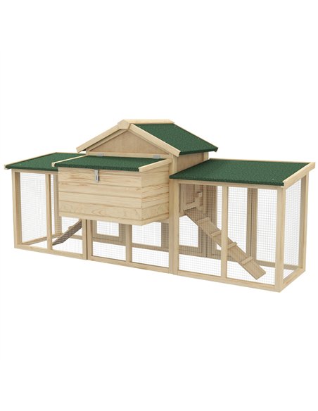 PawHut Large Chicken Coop, Wooden Garden Hen House, Poultry Coops Cages with Run, Nesting Box, Natural Wood Finish - pic 157648 | FastDaddyshop