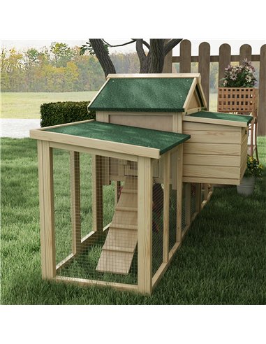PawHut Large Chicken Coop, Wooden Garden Hen House, Poultry Coops Cages with Run, Nesting Box, Natural Wood Finish