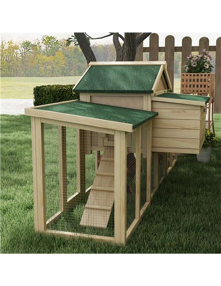 PawHut Large Chicken Coop, Wooden Garden Hen House, Poultry Coops Cages with Run, Nesting Box, Natural Wood Finish - pic 157649 | FastDaddyshop