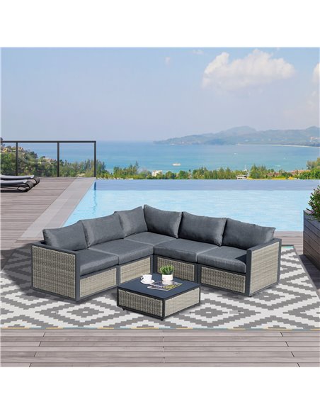 Outsunny 6 Pieces Outdoor PE Rattan Corner Sofa Set with Padded Cushion, Coffee Table, Grey - pic 15765 | FastDaddyshop