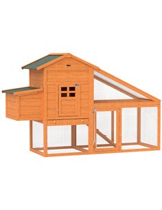 PawHut Wooden Chicken Coop with Run, Nesting Box, Slide-out Tray, Ramp, Perches, Asphalt Roof, 179 x 67 x 115cm
