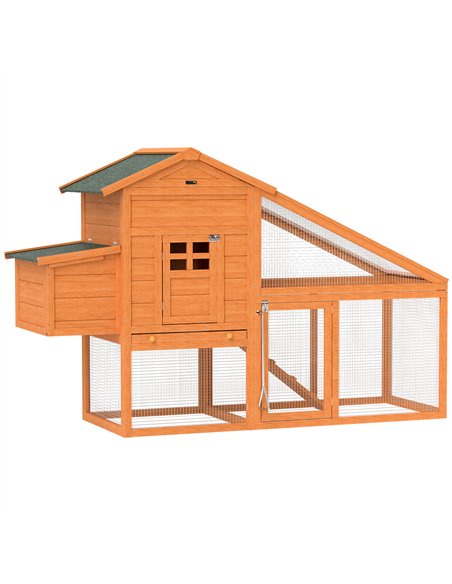 PawHut Wooden Chicken Coop with Run, Nesting Box, Slide-out Tray, Ramp, Perches, Asphalt Roof, 179 x 67 x 115cm - pic 157650 | FastDaddyshop