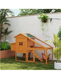 PawHut Wooden Chicken Coop with Run, Nesting Box, Slide-out Tray, Ramp, Perches, Asphalt Roof, 179 x 67 x 115cm 2