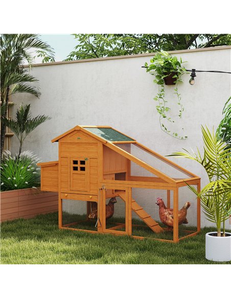 PawHut Wooden Chicken Coop with Run, Nesting Box, Slide-out Tray, Ramp, Perches, Asphalt Roof, 179 x 67 x 115cm - pic 157651 | FastDaddyshop