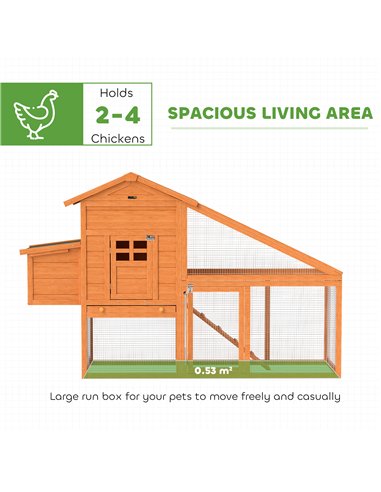 PawHut Wooden Chicken Coop with Run, Nesting Box, Slide-out Tray, Ramp, Perches, Asphalt Roof, 179 x 67 x 115cm