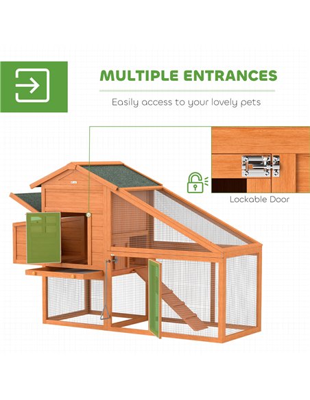 PawHut Wooden Chicken Coop with Run, Nesting Box, Slide-out Tray, Ramp, Perches, Asphalt Roof, 179 x 67 x 115cm - pic 157654 | FastDaddyshop