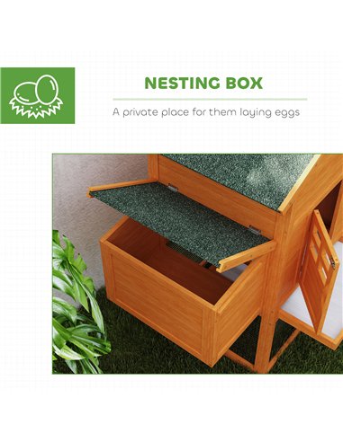PawHut Wooden Chicken Coop with Run, Nesting Box, Slide-out Tray, Ramp, Perches, Asphalt Roof, 179 x 67 x 115cm