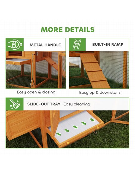 PawHut Wooden Chicken Coop with Run, Nesting Box, Slide-out Tray, Ramp, Perches, Asphalt Roof, 179 x 67 x 115cm - pic 157656 | FastDaddyshop
