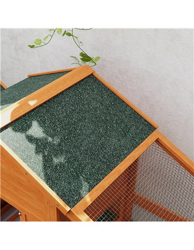 PawHut Wooden Chicken Coop with Run, Nesting Box, Slide-out Tray, Ramp, Perches, Asphalt Roof, 179 x 67 x 115cm