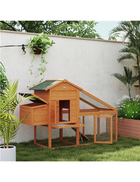 PawHut Wooden Chicken Coop with Run, Nesting Box, Slide-out Tray, Ramp, Perches, Asphalt Roof, 179 x 67 x 115cm - pic 157658 | FastDaddyshop