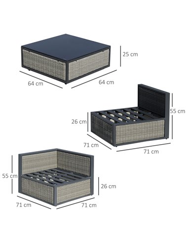 Outsunny 6 Pieces Outdoor PE Rattan Corner Sofa Set with Padded Cushion, Coffee Table, Grey