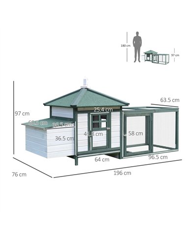 PawHut Chicken Coop, Small Animal Pet cage w/ Nesting Box, Wooden Outdoor Run, Green