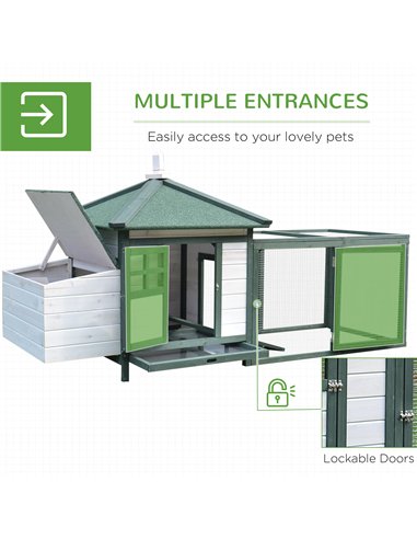 PawHut Chicken Coop, Small Animal Pet cage w/ Nesting Box, Wooden Outdoor Run, Green