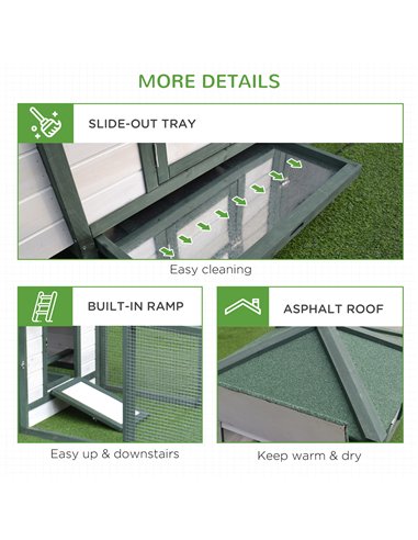 PawHut Chicken Coop, Small Animal Pet cage w/ Nesting Box, Wooden Outdoor Run, Green