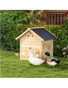 PawHut Wooden Duck House with Double Doors, Openable Roof, Ventilation Holes, Removable Base, Natural Wood Finish 2