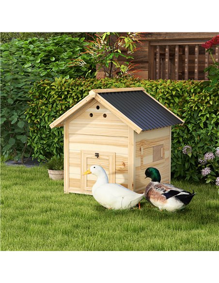 PawHut Wooden Duck House with Double Doors, Openable Roof, Ventilation Holes, Removable Base, Natural Wood Finish - pic 157678 | FastDaddyshop