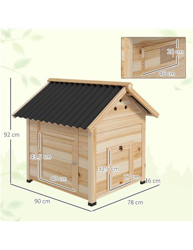 PawHut Wooden Duck House with Double Doors, Openable Roof, Ventilation Holes, Removable Base, Natural Wood Finish