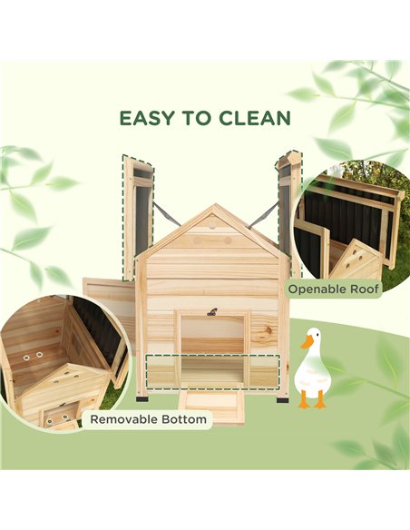 PawHut Wooden Duck House with Double Doors, Openable Roof, Ventilation Holes, Removable Base, Natural Wood Finish - pic 157680 | FastDaddyshop