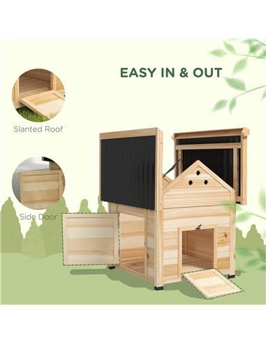 PawHut Wooden Duck House with Double Doors, Openable Roof, Ventilation Holes, Removable Base, Natural Wood Finish