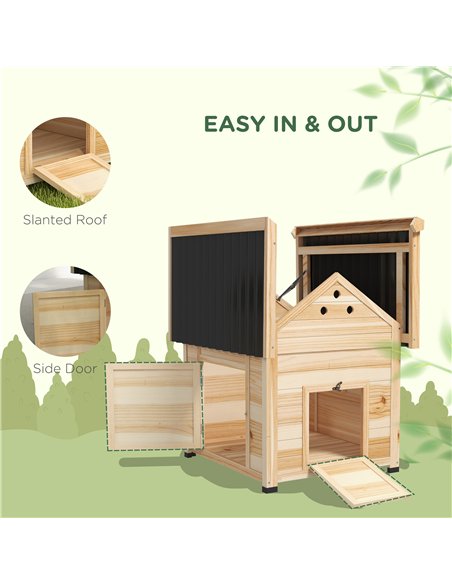 PawHut Wooden Duck House with Double Doors, Openable Roof, Ventilation Holes, Removable Base, Natural Wood Finish - pic 157681 | FastDaddyshop